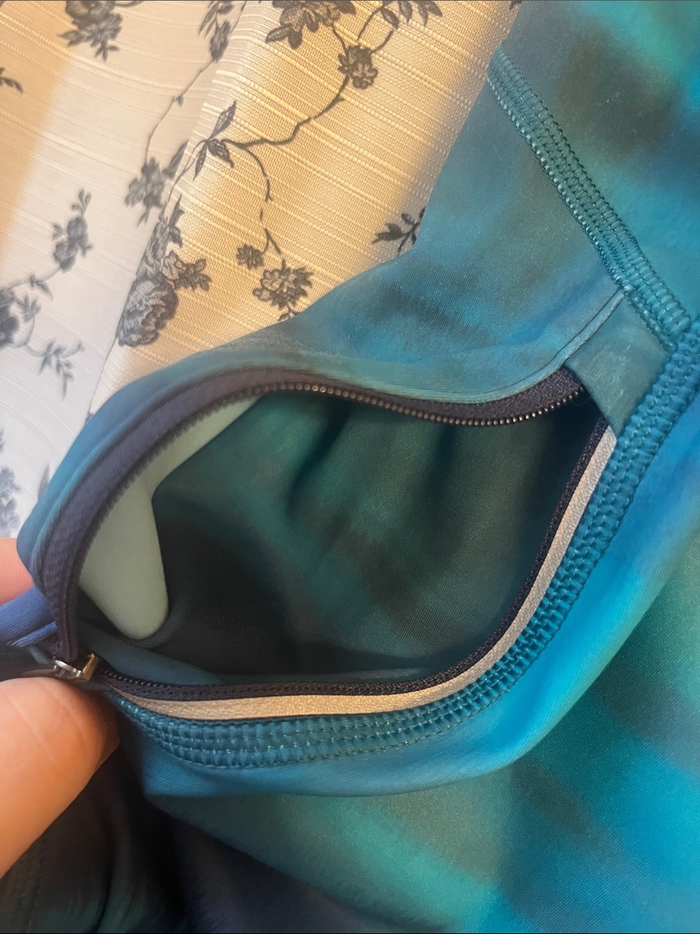 Athleta Rainier Reflective Printed Tight in Blue/Teal Watercolor Swirl - Picture 3 of 7